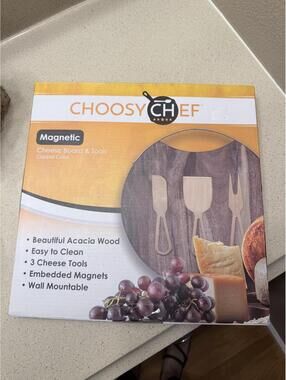 Choosy Chef Magnetic Acacia Wood Cheese Board & 3 Cheese Knk